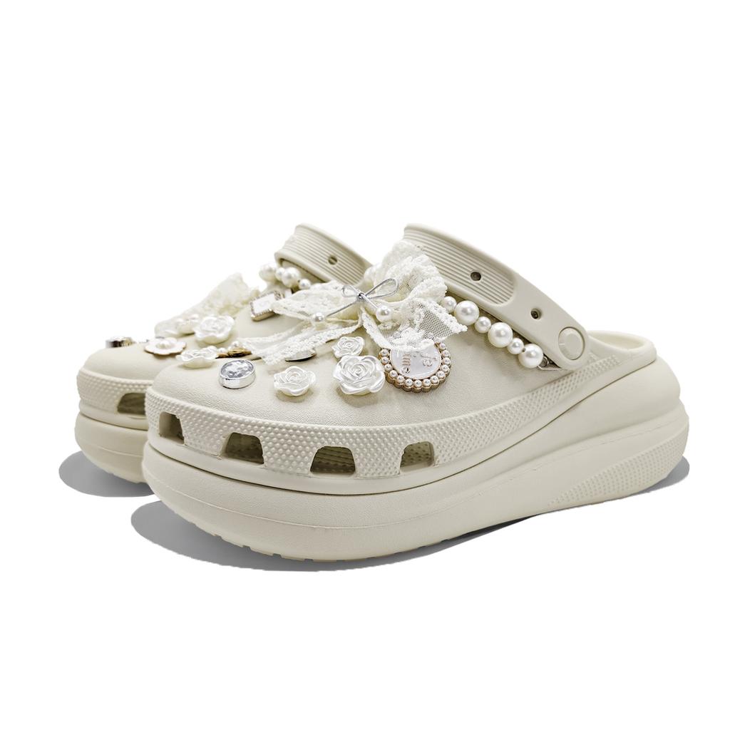 Crocs Crush Clog EVA Jinling Chaochuang Bow Simple and Fresh Casual Versatile Fashion Trend Hole Shoes Women's Bone Colour