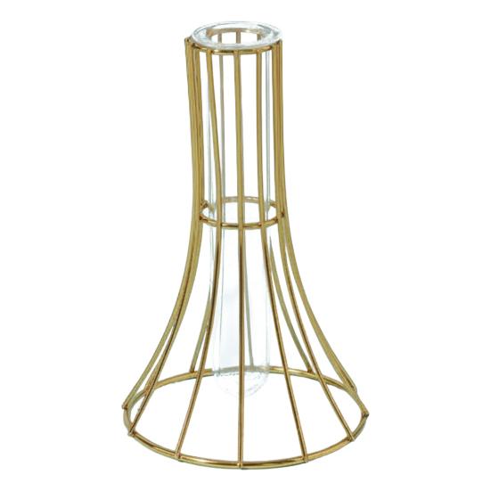 Decorative Glass Vase with Metal Wire Stand Clear Test Tube Vase with Iron Art Frame for Hydroponic Plant Modern Flower