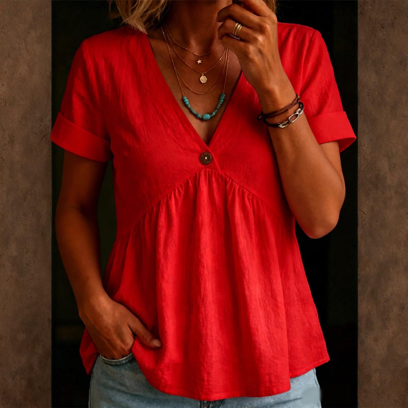 Women s Fashionable Loose Casual Summer Cotton Linen Camisole T-shirt XXXL красный