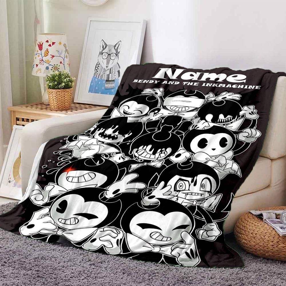 Custom Name Bendy and the Ink Machine Theme Printed Blanket - Perfect for Couch, Bed, Travel & Outdoor Use | Machine Washable, Cozy & Durable.