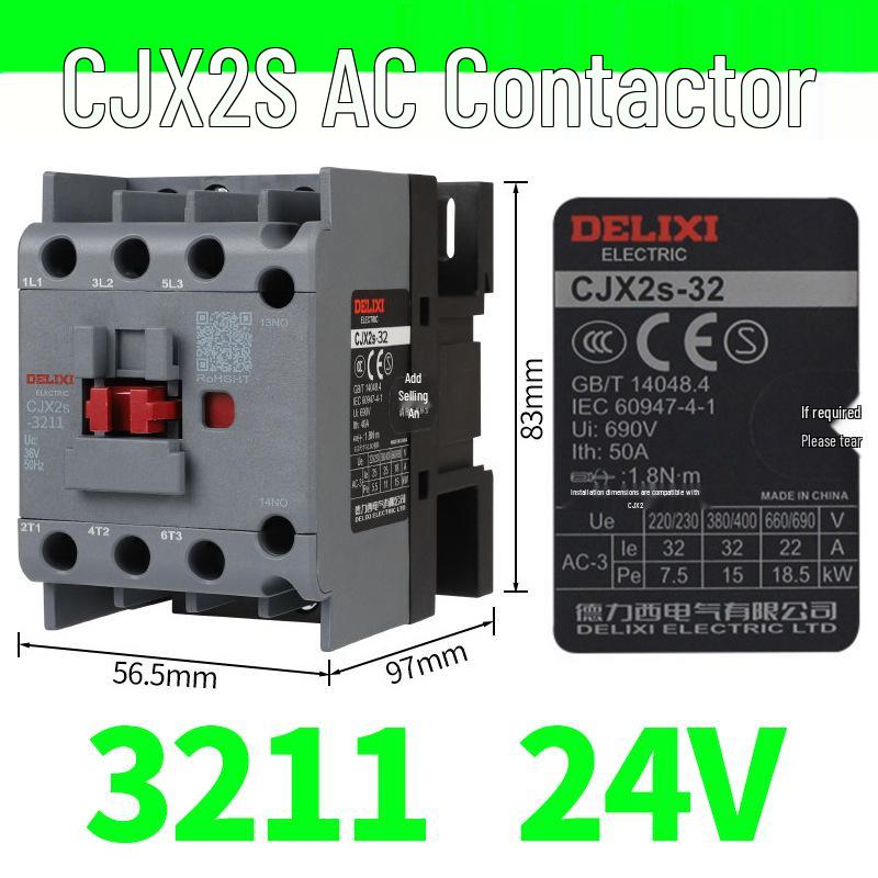 DELIXI CJX2S-3210/3201/3211 AC Contactor (220V/380V/110V/24V/36V)
