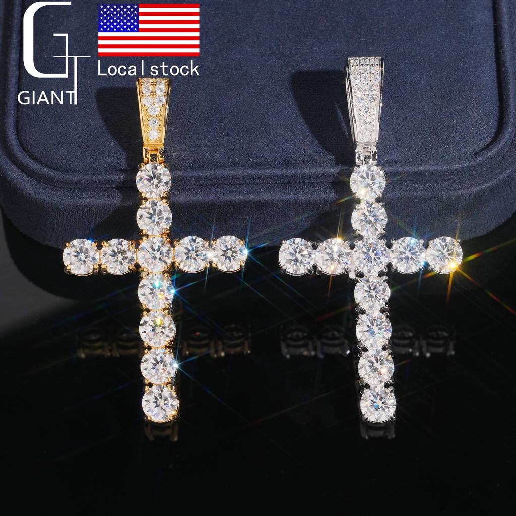 Us Local Stock Warehouse Hip Hop Jewelry Gold Plated S925 Sterling Sterling Silver Charm Moissanite Cross Pendant
