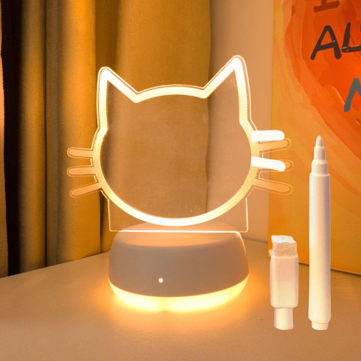 

USB 3D luminous cat face night light strip, erasable pen, birthday gift, bedroom, living room, study decoration light. WHITE жёлтый