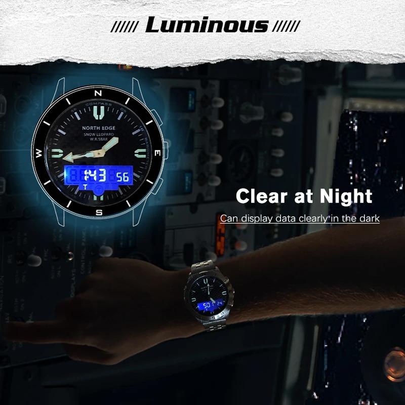 NORTH EDGE Men's Sports Digital Watches Business Luxury Watch For Men Waterproof 50M Altimeter Barometer Compass Luminous Clock