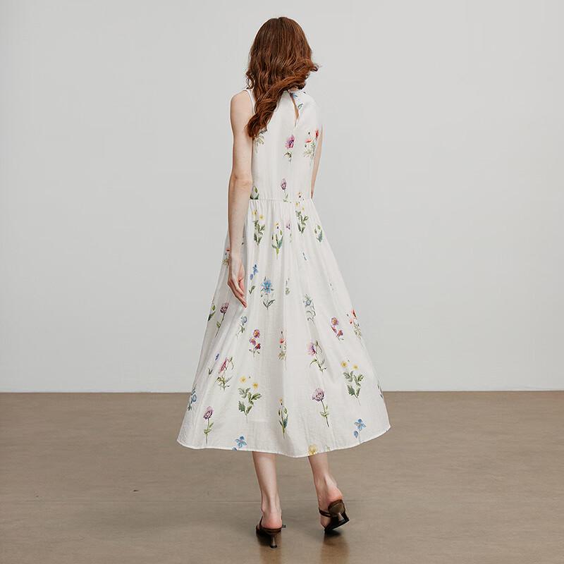 Chuyu Women's Resort Floral Print Round Neck Midi Dress