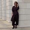 Two-Piece Set V Neck Tie Waist Blouse and Wide Leg Pants