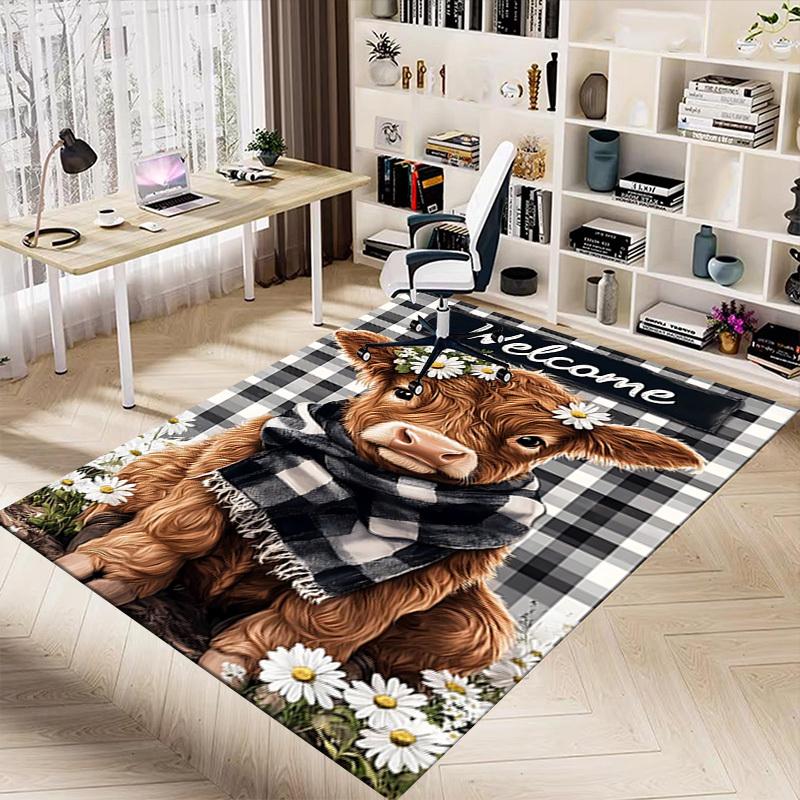 1PC cow, daisy Carpet Office Rug Mat Home Decor Area Carpet Festival Gift Office desk chair carpet Longlasting Material