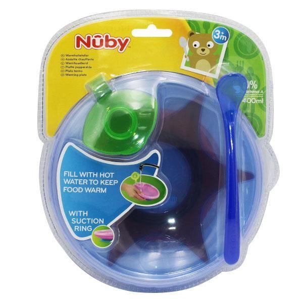 Nuby Assiette Chauffante avec Ventouse et Cuillère +3m Bleu 400ml