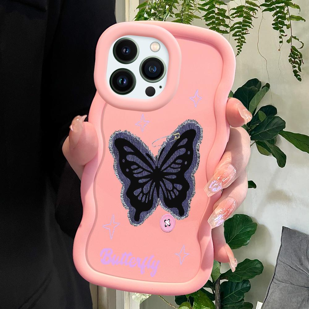 Czarny motyl etui na telefon iPhone 11 12 13 14 15 Pro Max 6 6S 7 8 Plus Xs Wave Edge odporne na wstrząsy gumowe etui ochronne