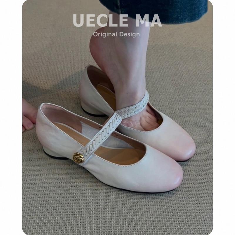 Super soft sheepskin single shoes women's leather thick heel ballet shoes are beautiful and not tired, mid-heel retro Mary Jane shoes