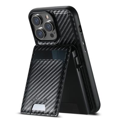 SUTENI H19 For iPhone 14 Pro Max Magnetic Case Carbon Fiber Texture Leather Back Cover with Card Bag