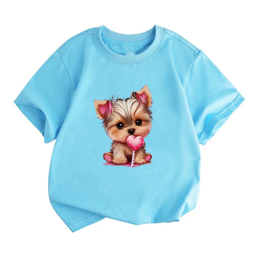 Short Sleeve Child Cute Dog T-shirt Girls Boy White Pink Black Short Sleeve T-shirts Tops Summer Casual Party Supplies Tee