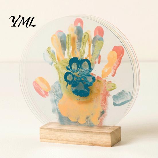 Personalized Fingerprint Art Gift DIY Handprint Display Kit, Transparent Acrylic Panel And Wood Base Easy Clean Painting Kit Project, Handmade Memory