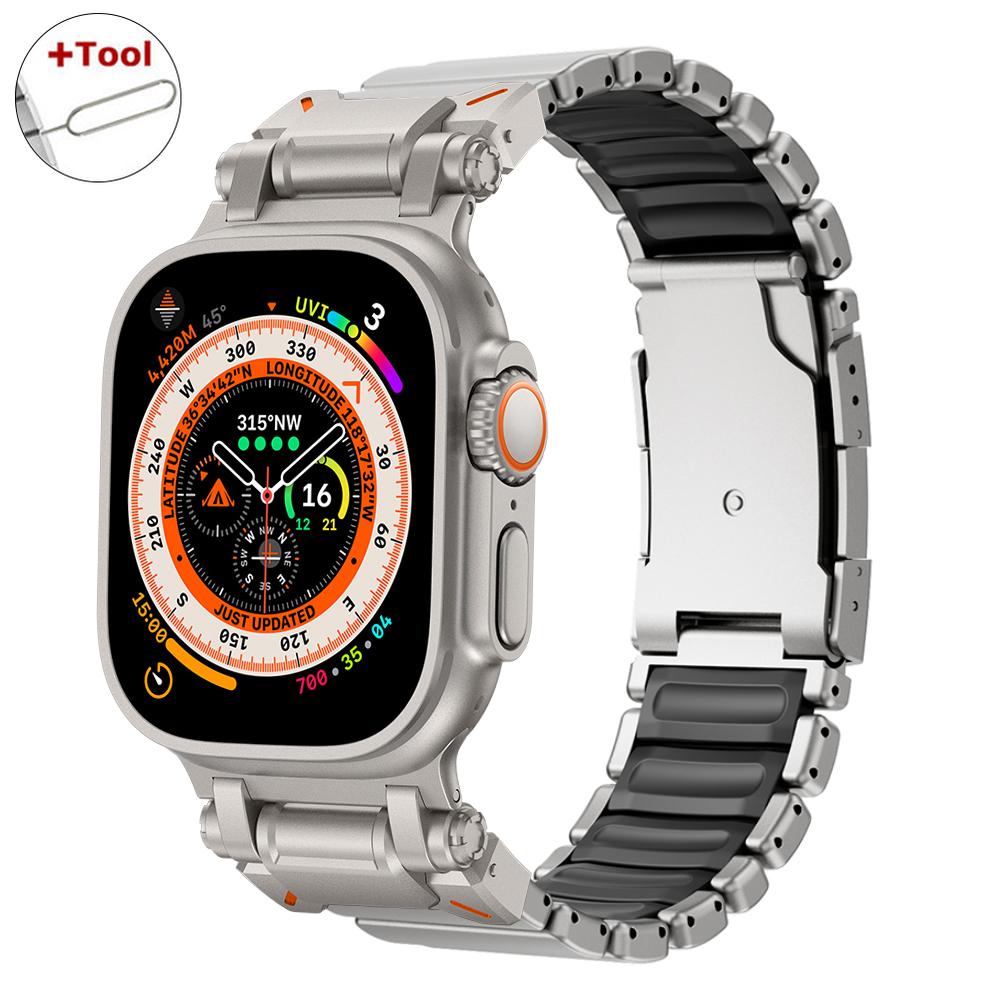 Titanium Rubber Watchband for Apple Watch Ultra 3 Band 49mm Man Metal Strap for Iwatch Series 11 10 9 8 7 6 5 SE3 44mm 45mm 46mm