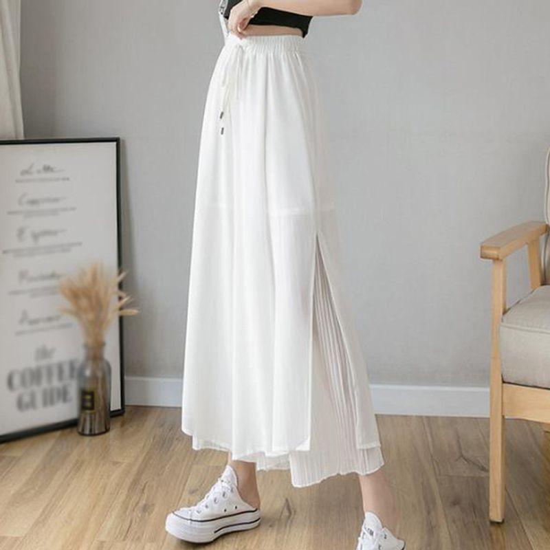 

High Waist Pleated Flowing Culottes High Waist Crimp Drape Flowy Chiffon Culottes White Pants XL
