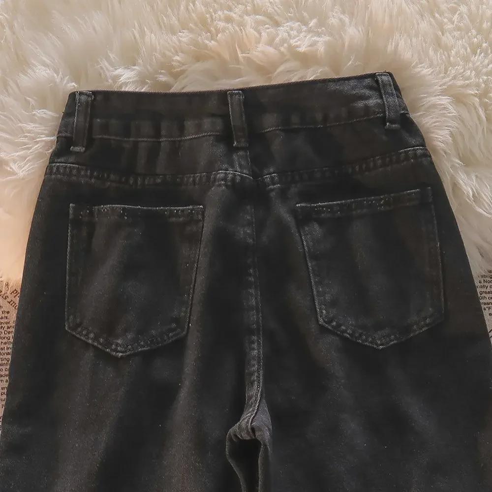 Damen High-Waist Schwarze Love Schleife Bestickte Jeans - Neuer Frühling/Herbst Stil mit Geradem, Lockerem Weitem Bein