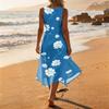 Women's Casual Sleeveless Floral Print Dress Mid-Length Round Neck Irregular Hem Summer Beach Dress