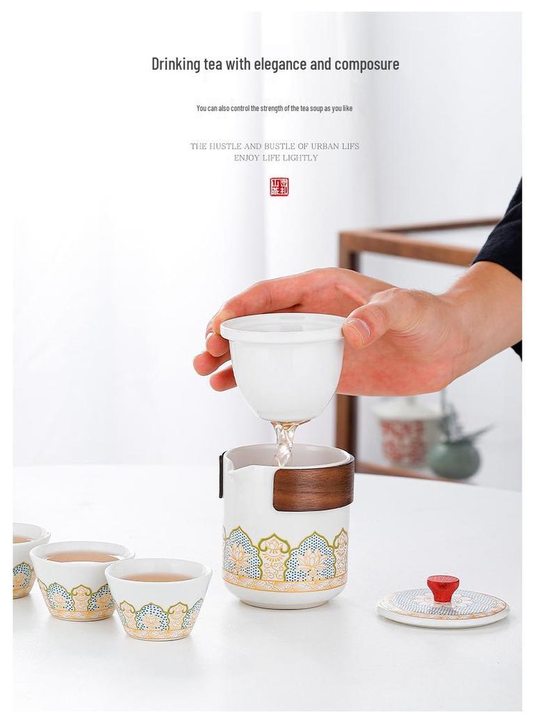 Ceramic Travel Tea Set with Tray - Portable Cup for Outdoor Anniversaries & Custom Souvenirs
