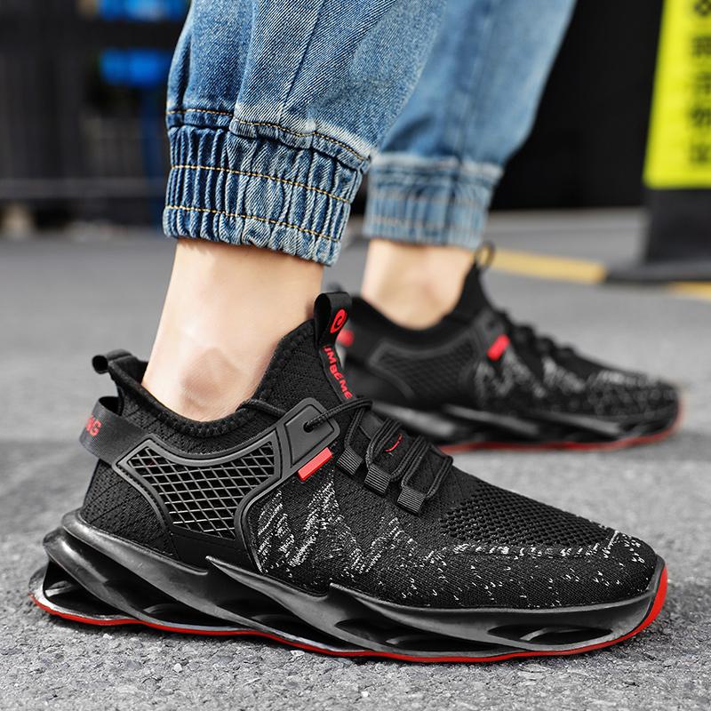 Four Seasons Herrenschuhe, atmungsaktiv, fliegende Webstreifenschuhe, trendige Mode, lässige Sportschuhe
