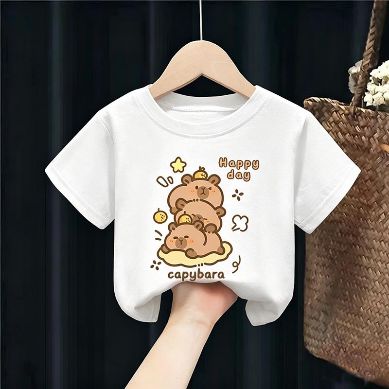 Kids girls T-shirt Capybara Tees 3-10Years toddled girls Short Sleeved Clothes baby Girls Round Neck Tops Birthday Gifts
