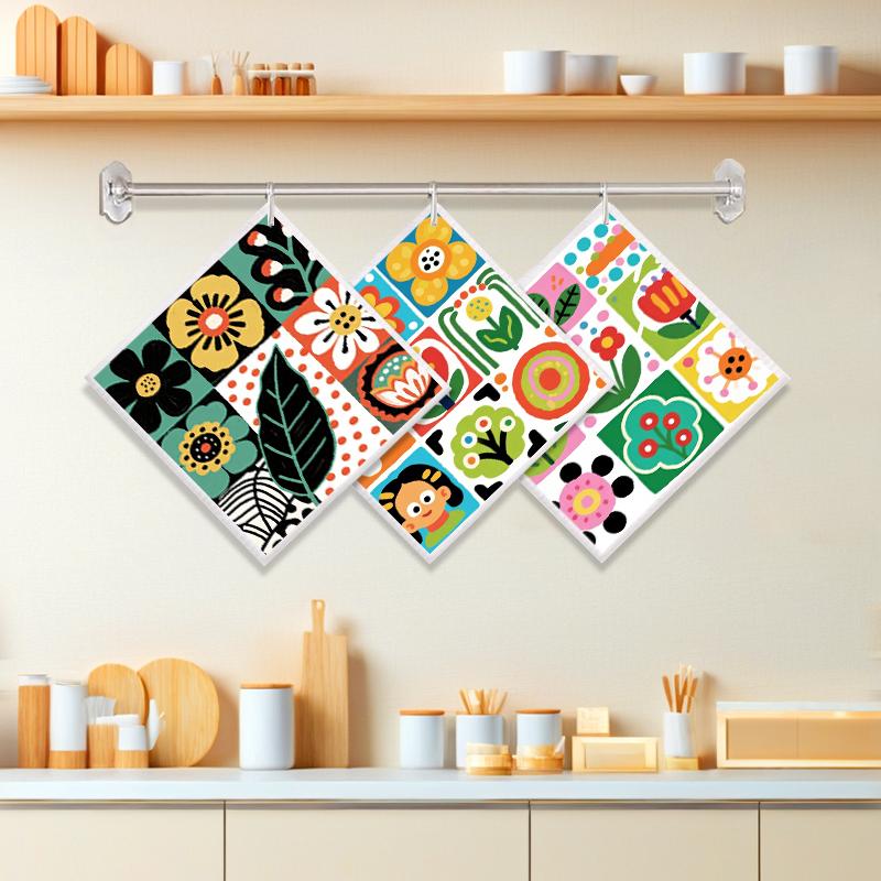 

6PCS Cleaning Dishcloths Reusable Kitchen Dish Towels Retro Memphis Style Floral Cloth Absorbent Lint Free Dishcloth Washable Duster Rags Tea Towels B 3 PCS