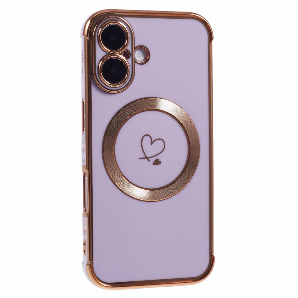 For iPhone 16 Case Compatible with MagSafe Electroplated TPU Phone Cover Hollow Love Hearts