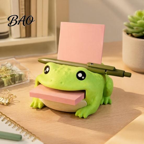 Planning Accessories Frog Note Holder, Creative Desk Organizer with Pen Stand And Memo Teacher Gift Dispenser, Cute Animal Stationery Storage Case for