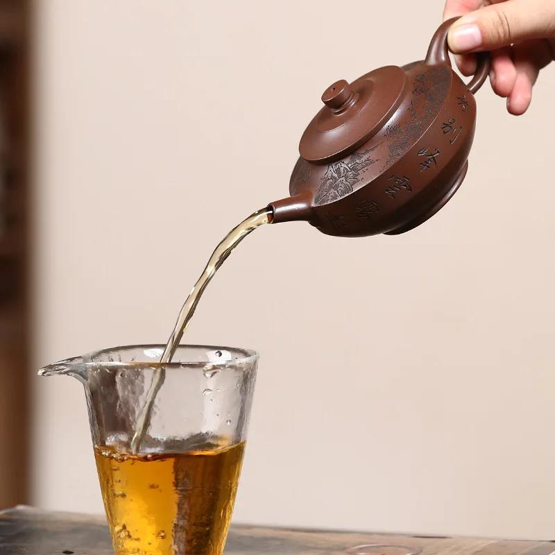 170ml Chinese Yixing Handmade Purple Clay Teapots Kettle Hand-carved Landscape Pattern Tea Pot Household Raw Ore Zisha Tea Set