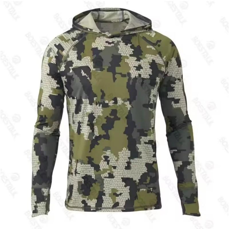 Completo da Pesca con Cappuccio Mimetico da Uomo Asciugatura Rapida Traspirante Protezione UV Tuta per Campeggio Escursionismo Allenamento all'Aperto
