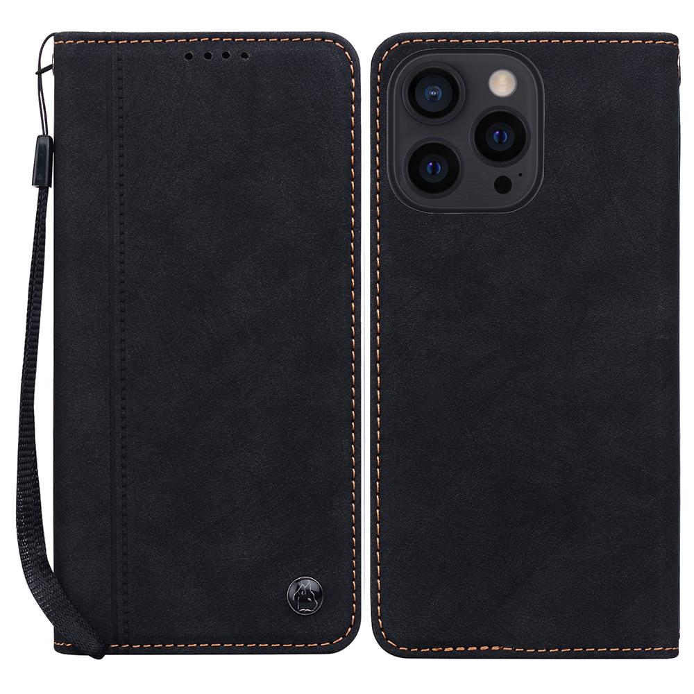 For iPhone 14 Pro Case Lines Pattern Wallet Leather Phone Cover with Strap