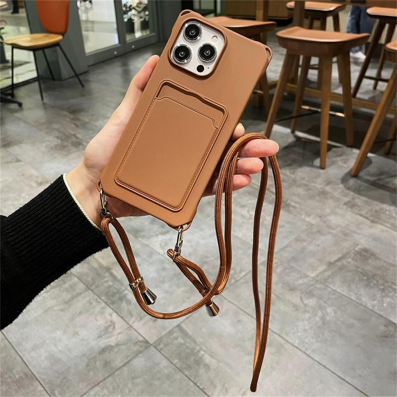 Crossbody Lanyard Wallet Card Holder Phone Case for IPhone 17 Air 16 15 Plus 14 13 12 11 Pro Max XR XS X  Silicone Soft Cover