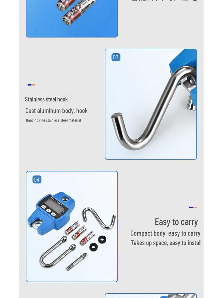 Industrial Electronic Crane Scale, 300kg Capacity, Portable Hook Hanging Scale