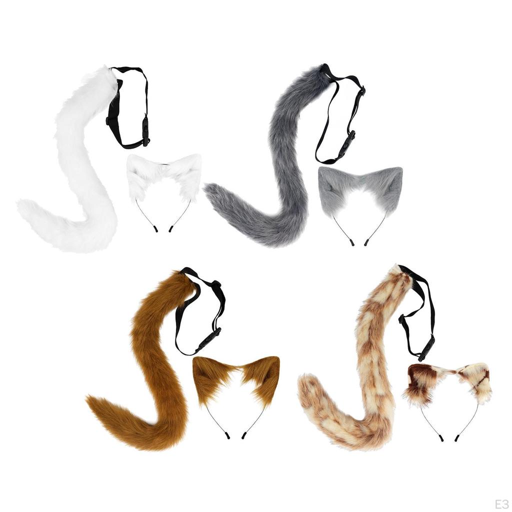 Faux Fur Ears and Tail Set Animals Gift Ear Hair Hoop Headband Cosplay