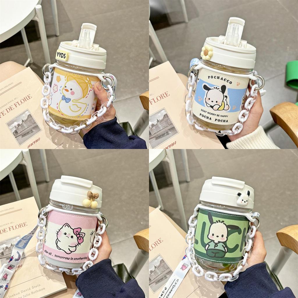 Pochacco Cartoon Plastic Water Cup With Straw For Kids And Students