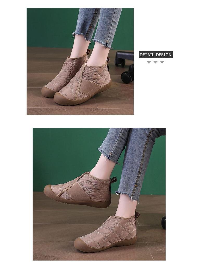 Women's Winter Cotton Ankle Boots, Non-Slip, Waterproof, Flat Bottom, Fashionable & Warm