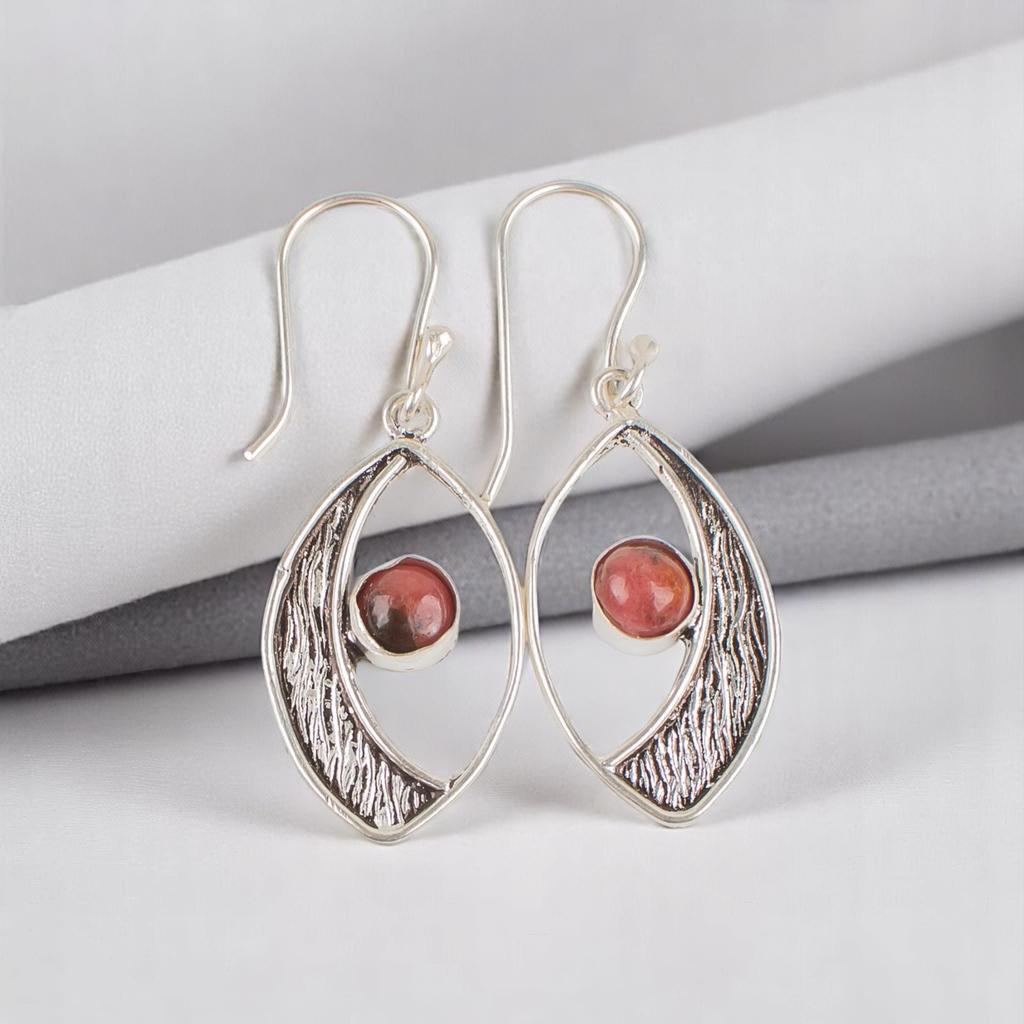 Black Rhodonite Gemstone 925 Sterling Silver Jewelry Handcrafted Earrings 1.60" EE-61-25