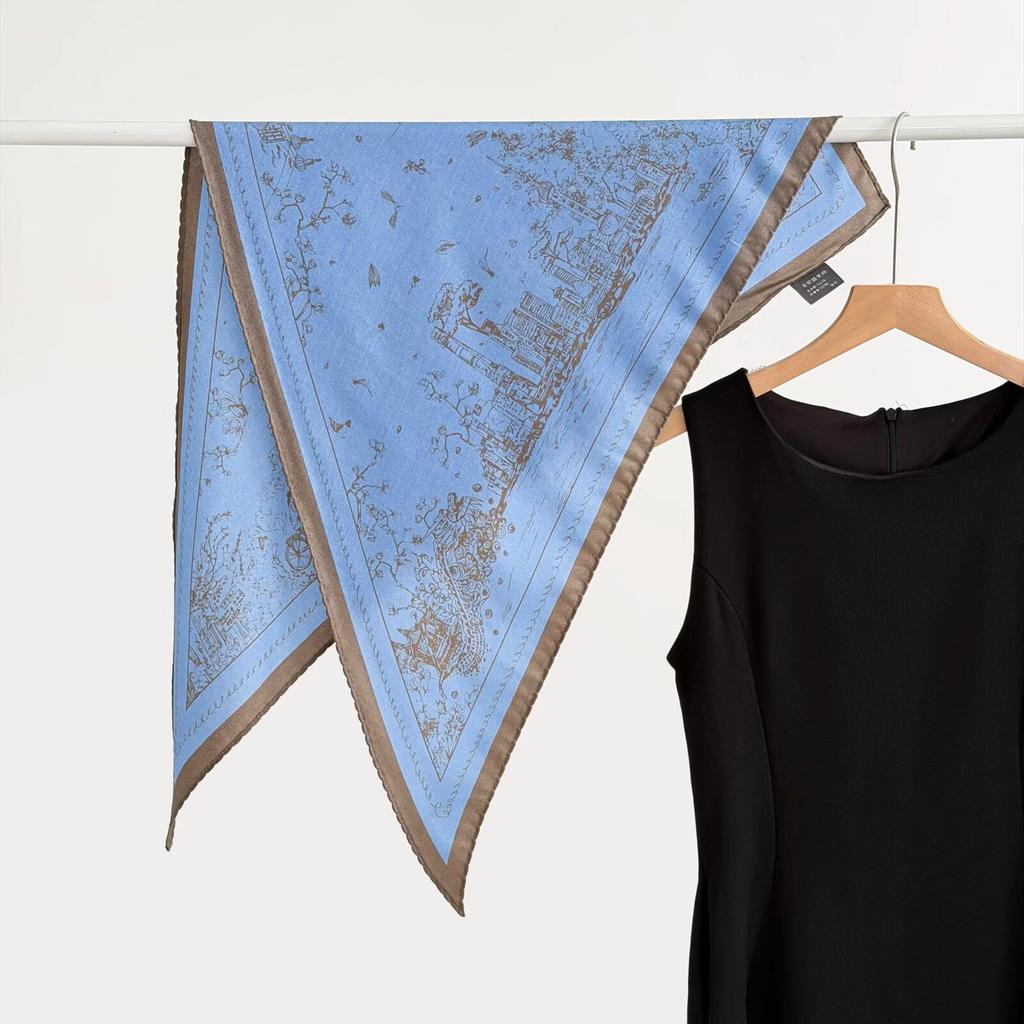 Fashion new autumn and winter silk wool triangle towel collection women's warm retro mulberry silk shawl decorative shawl