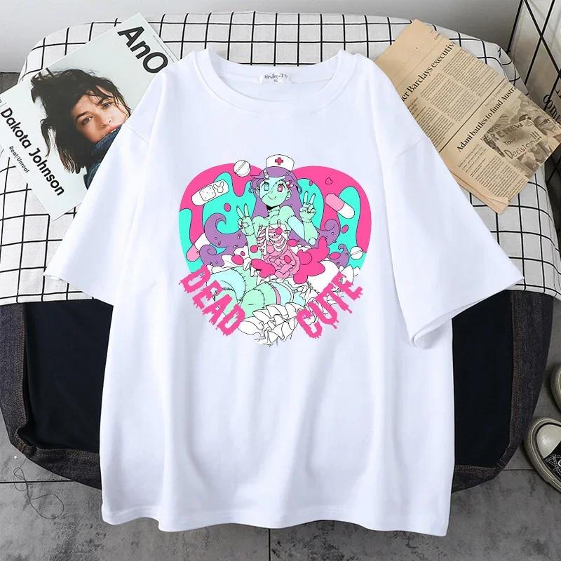 Women Oversized T-shirt Kawaii Goth Harajuku Music Girl Print Black Crop Short Sleeve Top Female T-shirts Y2k Mujer Grunge Kpop