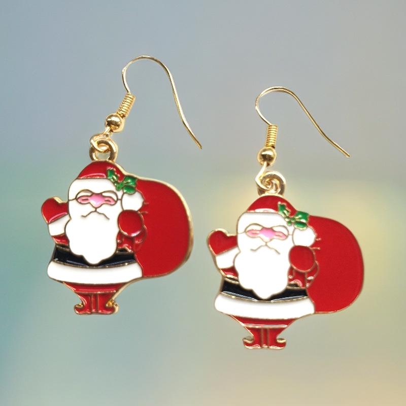Festive Drip Oil Santa Claus, Christmas Tree & Reindeer Earrings - Cute & Fashionable Ear Jewelry with Hooks