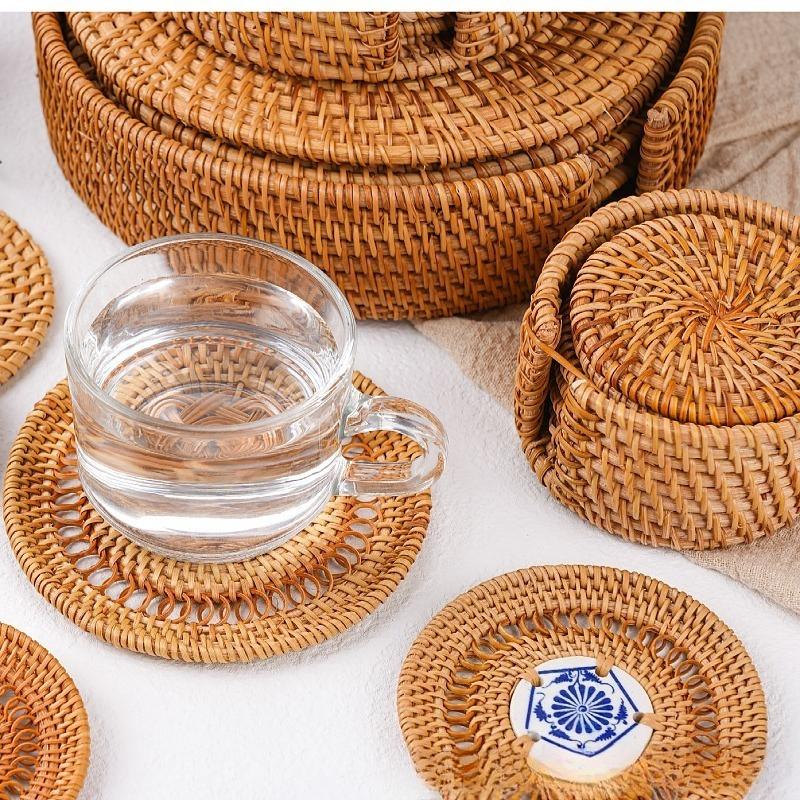 Autumn Rattan Woven Coaster Tea Set Accessories Thermal Insulation Mat Bowl Mat Dining Table Mat