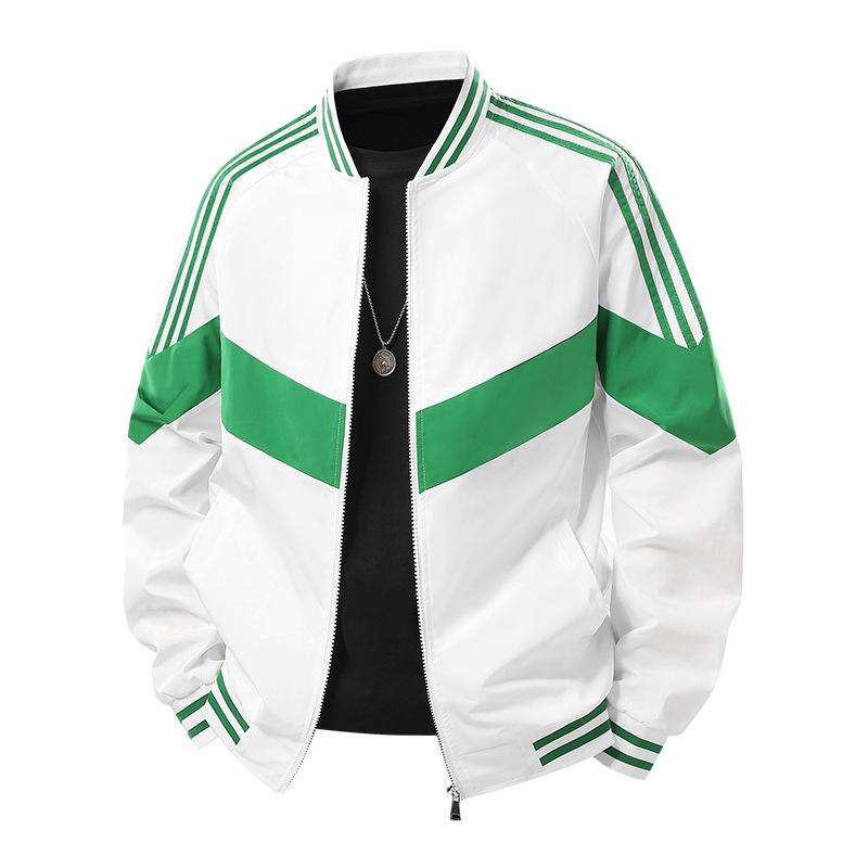 

Men s Autumn and Winter Color-blocking Colorful Webbing Casual Jacket Thin Baseball Uniform M