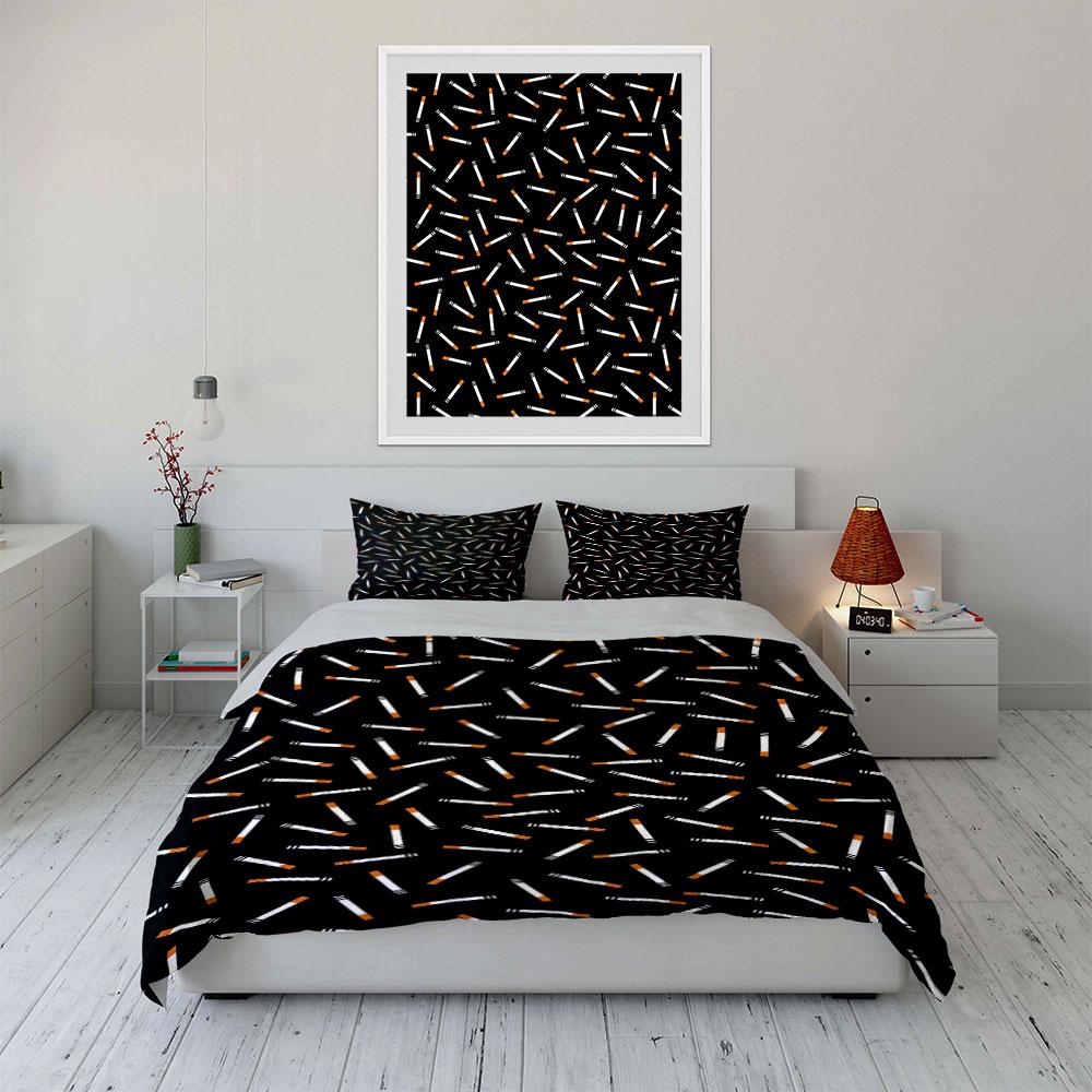 Cigarette pattern on black. Bedding sets Duvet cover sets Duvet covers Pillowcases(1 * Duvet Cover 2 * Pillowcases without duvet insert)