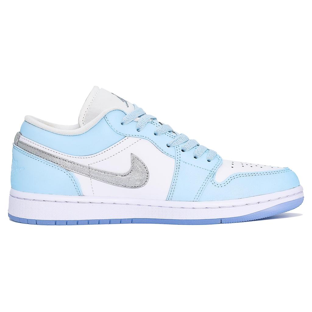 Jordan Air Jordan 1 Slip Resistant Abrasion Resistant Low Top Vintage Basketball Shoes Unisex Blue Silver DC0774-105(Team1083-)