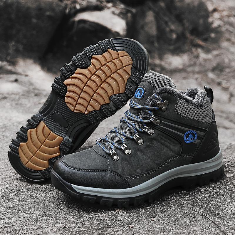 New high-top fleece cotton shoes, outdoor shoes, plus size black shoes, hiking shoes, off-road men