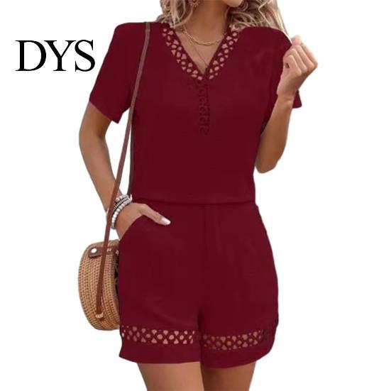 Women Summer Suit Top Shorts Two Piece Set V-Neck T-shirts Breathable Lounge Wear Solid Color Casual Short Sleeves Shirts Pants
