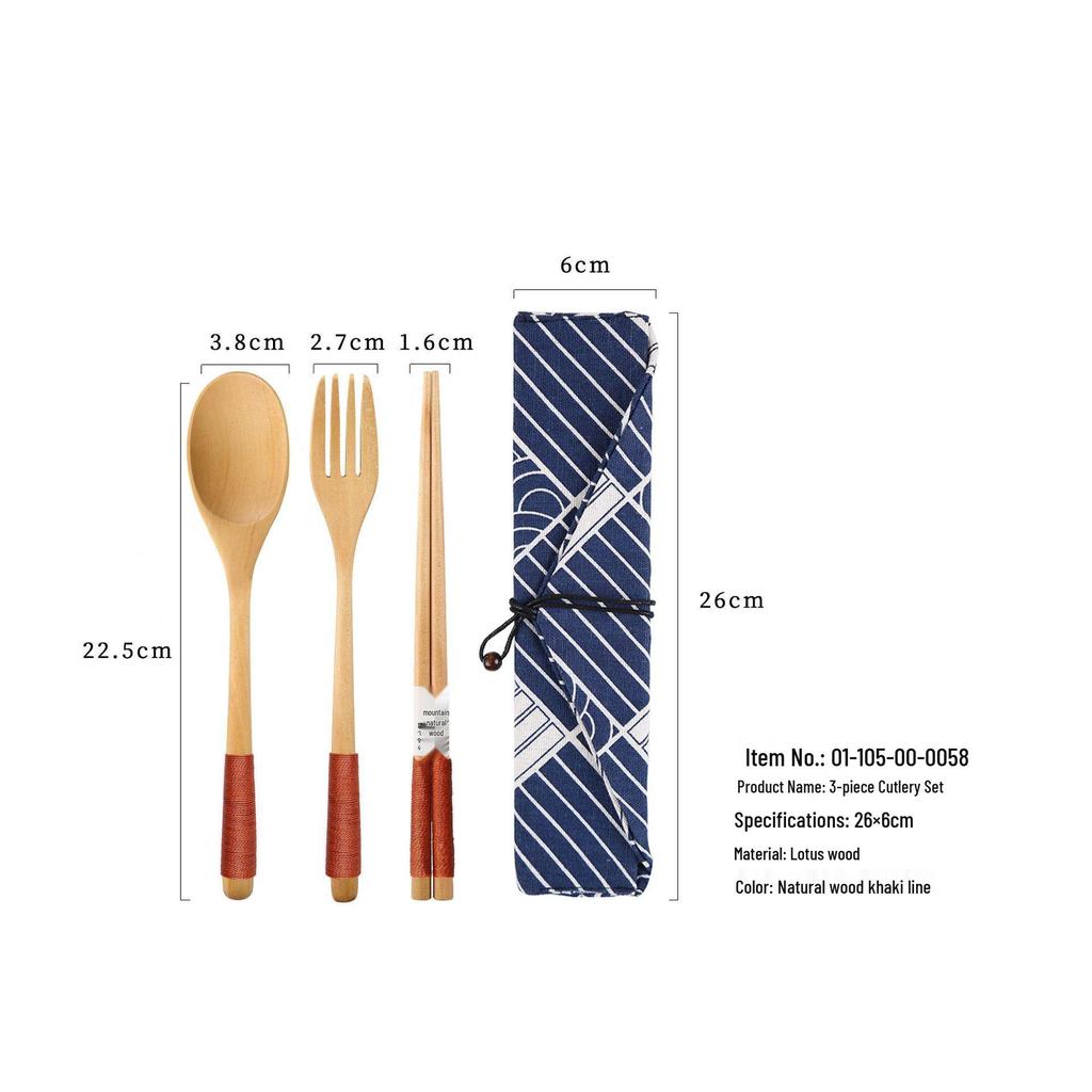 YFJY Drewniany Zestaw Sztućców: Grawerowalny widelec, łyżka, pałeczki z materiałowym woreczkiem - Idealne na wesela i do codziennego użytku