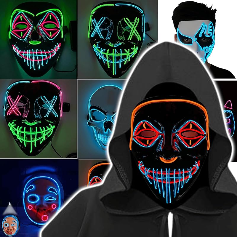 

[TattiOut] mask shine 3 patterns Choose from many types High-quality material that is thicker than before clown neon style luminescence mask halloween