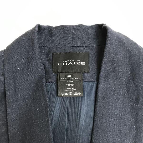 Excellent Condition NATHALIE CHAIZE Tuxedo Collar Jacket 38 M Women Navy Buttonless Jumper(USED)