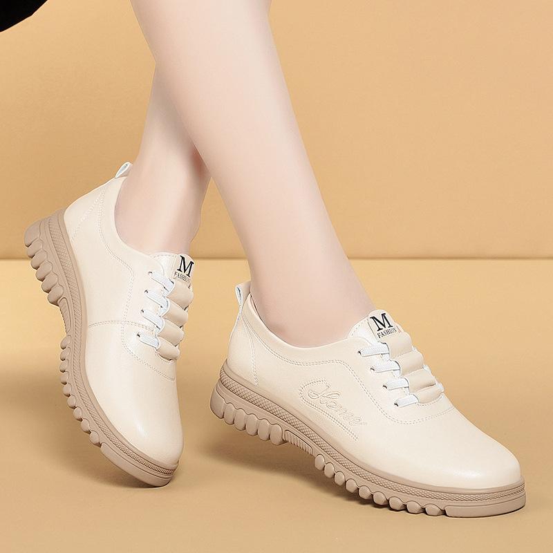 fashion Spring Autumn Women's Fashion Pumps Shoes Soft Leather Wedges Casual Shoes Comfortable  Soft Leather Middle-aged And Elderly