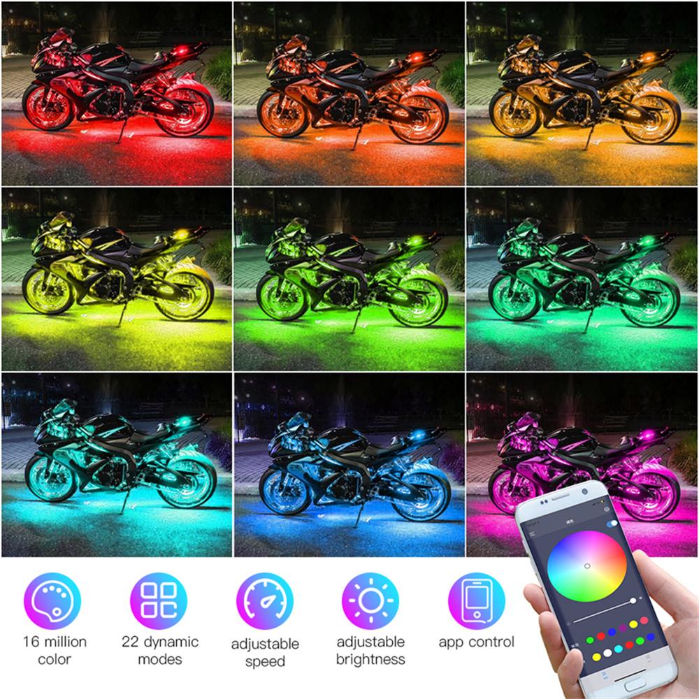 12X Motorcycle RGB APP Music Control LED Light Kit Decorative Ambient Lamp Strip